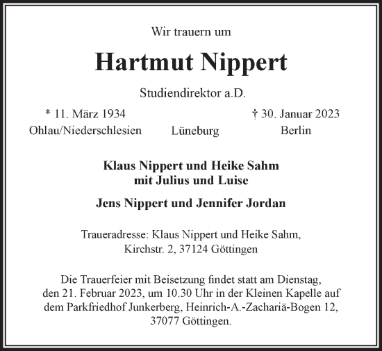 Anzeige von Hartmut Nippert von LZ