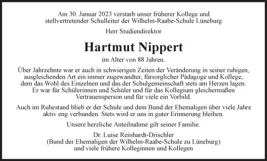 Anzeige von Hartmut Nippert von LZ