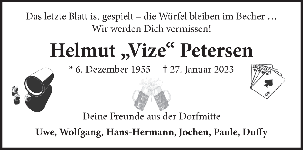  Traueranzeige für Helmut Petersen vom 31.01.2023 aus LZ