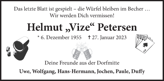 Anzeige von Helmut Petersen von LZ