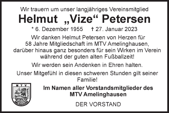 Anzeige von Helmut Petersen von LZ