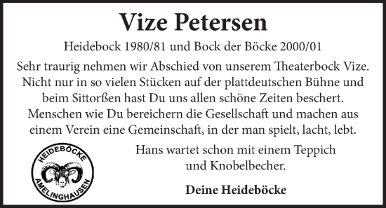 Anzeige von Helmut Petersen von LZ