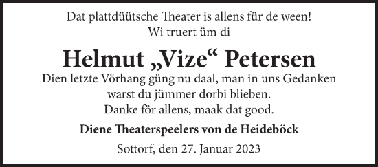 Anzeige von Helmut Petersen von LZ