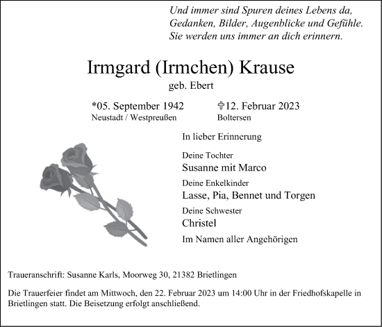 Anzeige von Irmgard  Krause von LZ