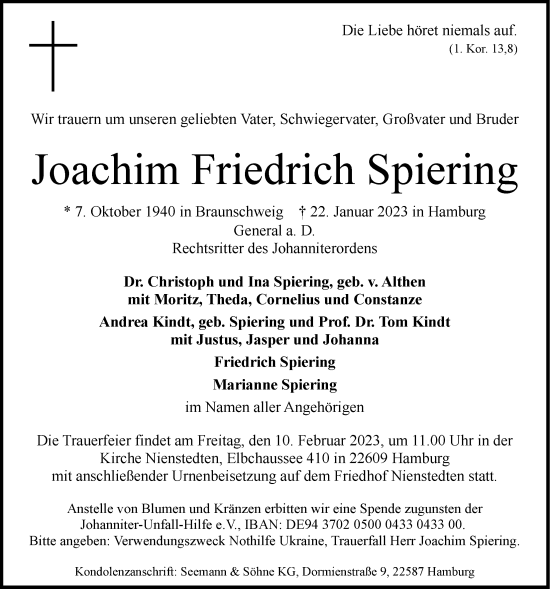 Anzeige von Joachim Friedrich Spiering von LZ