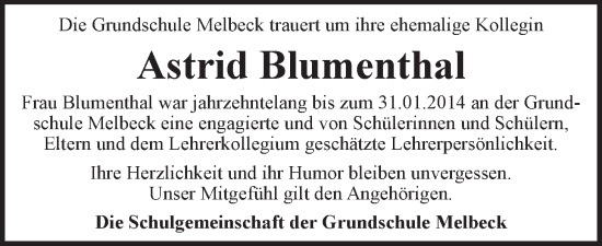 Anzeige von Astrid Blumenthal von LZ