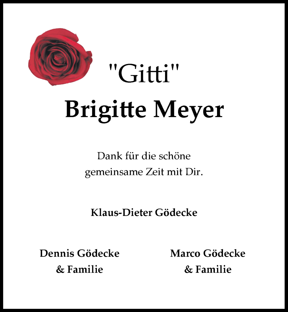  Traueranzeige für Brigitte Meyer vom 18.03.2023 aus LZ