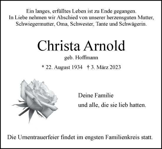 Anzeige von Christa Arnold von LZ