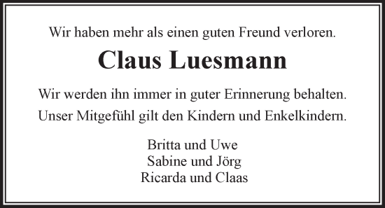 Anzeige von Claus Luesmann von LZ