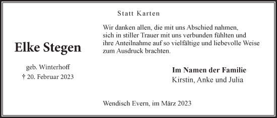 Anzeige von Elke Stegen von LZ