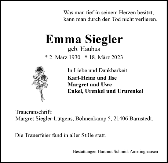 Anzeige von Emma Siegler von LZ