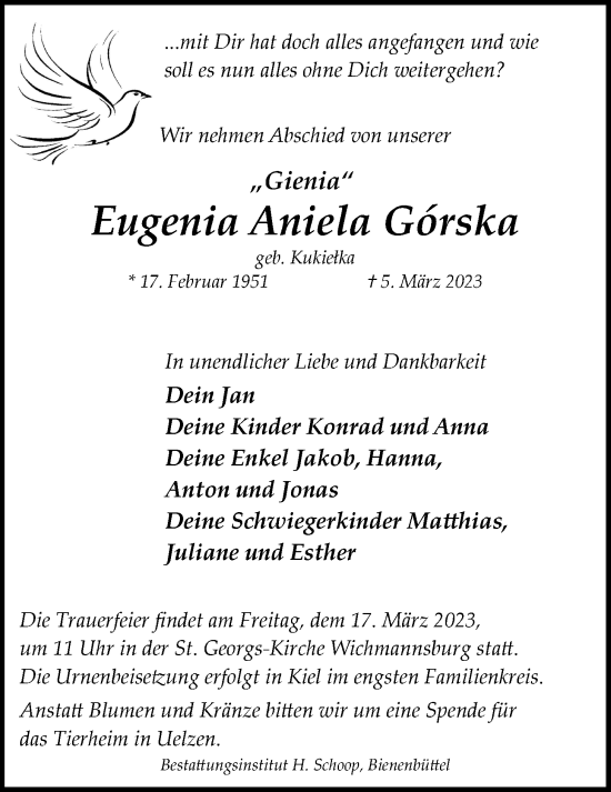 Anzeige von Eugenia Aniela Górska von LZ