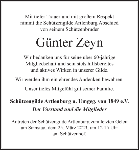 Anzeige von Günter Zeyn von LZ