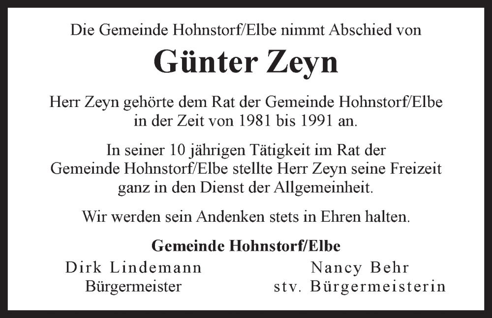  Traueranzeige für Günter Zeyn vom 18.03.2023 aus LZ