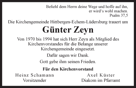Anzeige von Günter Zeyn von LZ