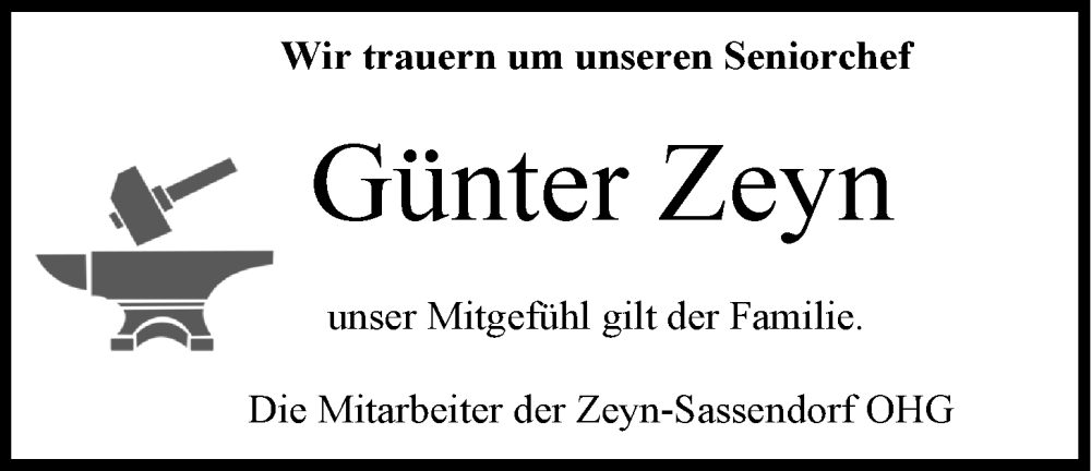  Traueranzeige für Günter Zeyn vom 18.03.2023 aus LZ