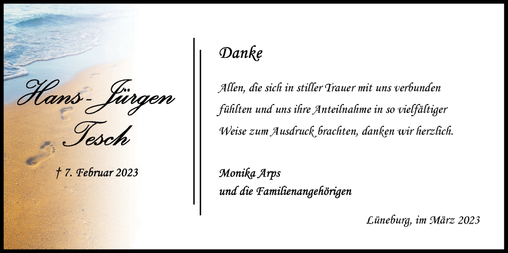  Traueranzeige für Hans-Jürgen Tesch vom 25.03.2023 aus LZ