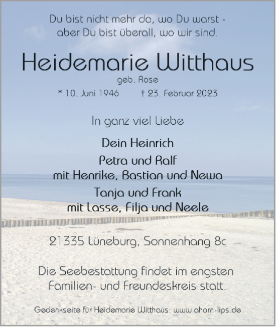 Anzeige von Heidemarie Witthaus von LZ