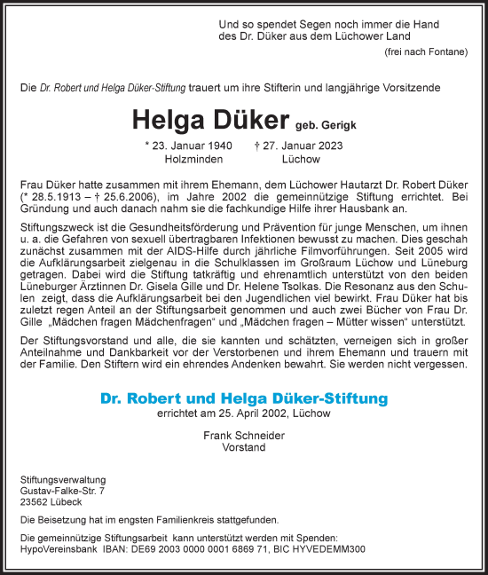 Anzeige von Helga Düker von LZ