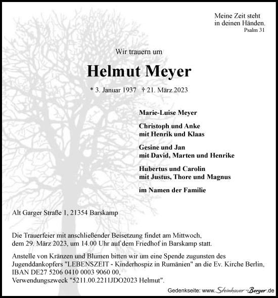 Anzeige von Helmut Meyer von LZ