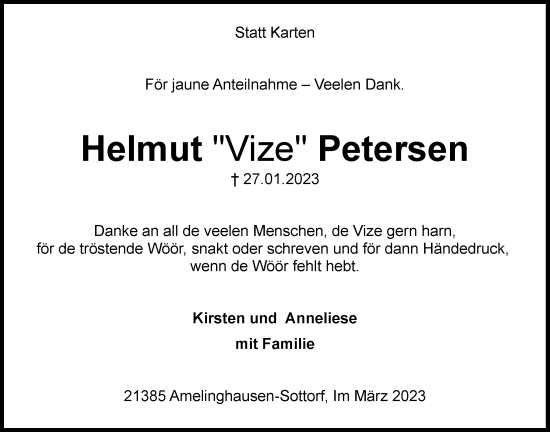 Anzeige von Helmut Petersen von LZ