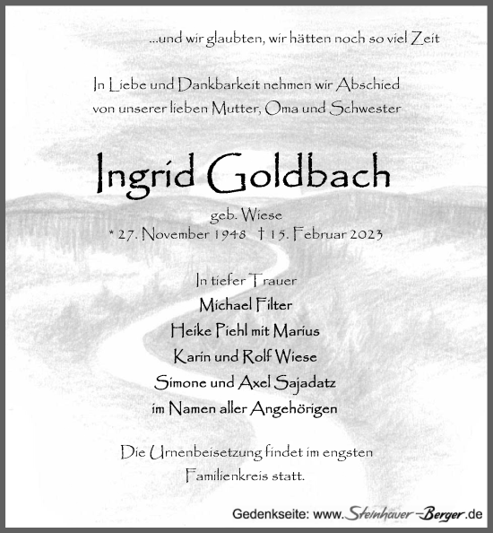 Anzeige von Ingrid Goldbach von LZ