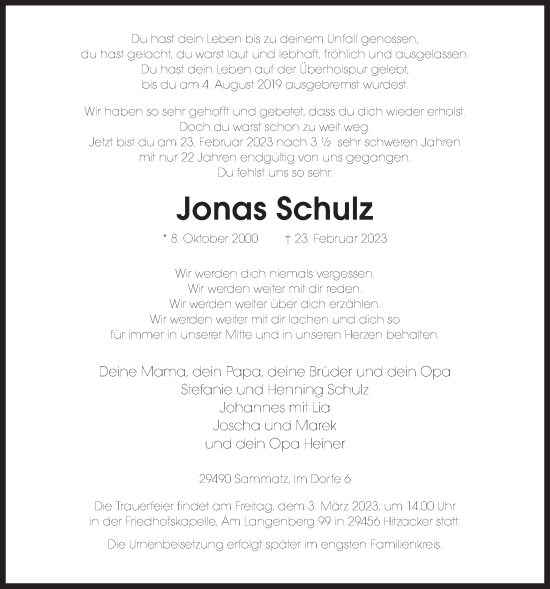 Anzeige von Jonas Schulz von LZ
