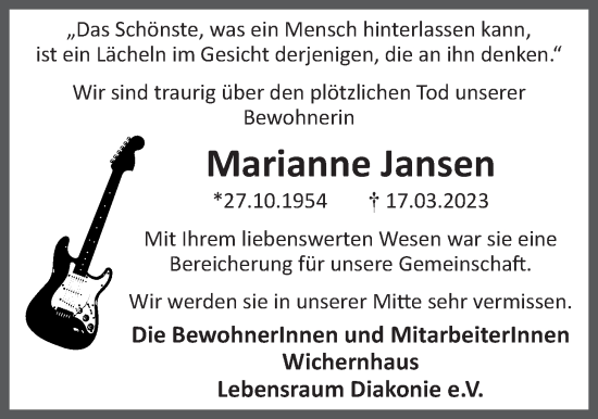 Anzeige von Marianne Jansen von LZ