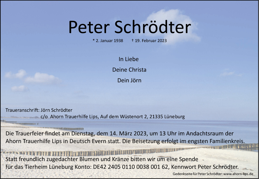 Traueranzeige für Peter Schrödter vom 04.03.2023 aus LZ