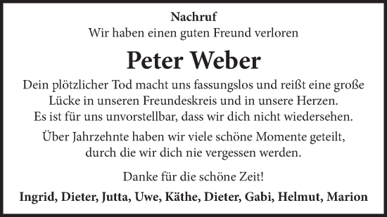 Anzeige von Peter Weber von LZ