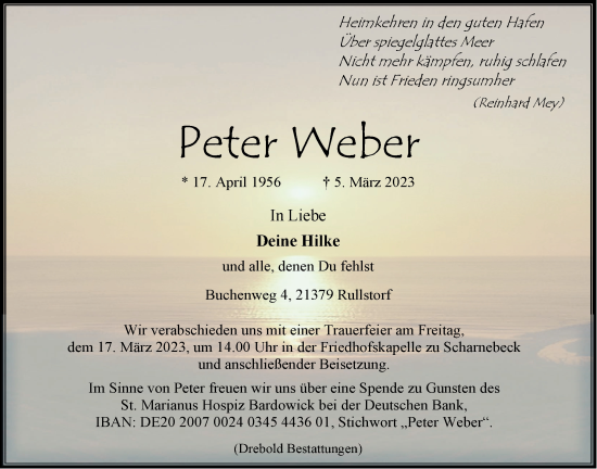 Anzeige von Peter Weber von LZ