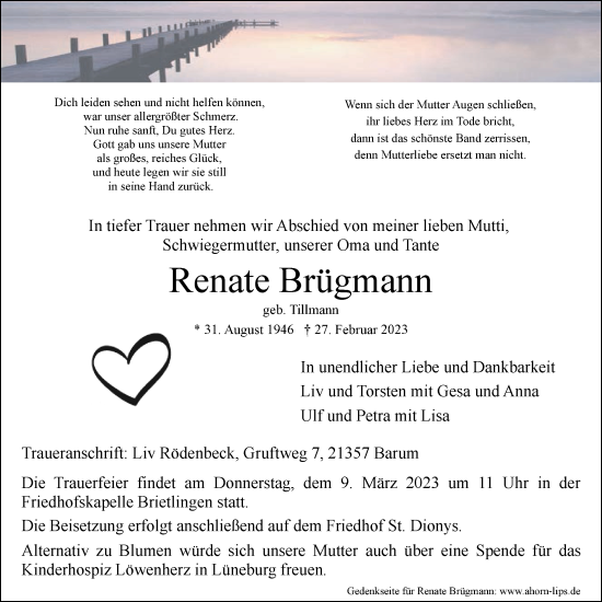 Anzeige von Renate Brügmann von LZ