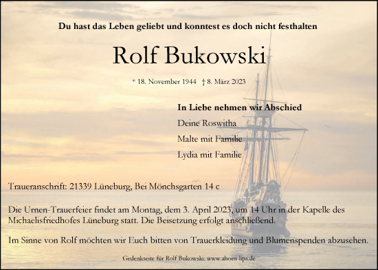 Anzeige von Rolf Bukowski von LZ