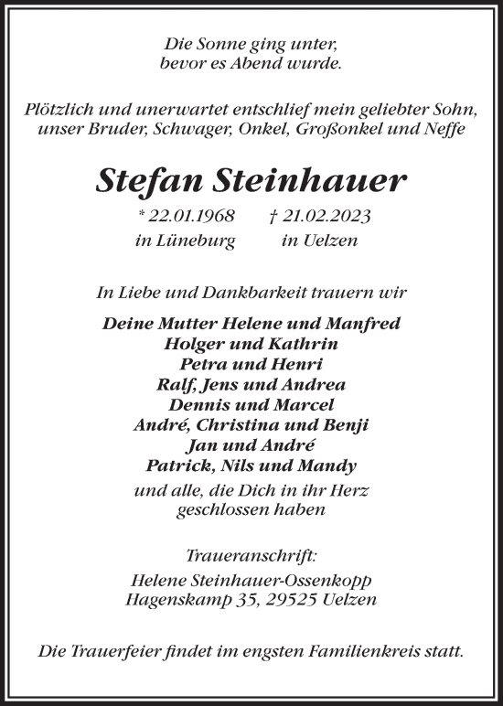 Anzeige von Stefan Steinhauer von LZ