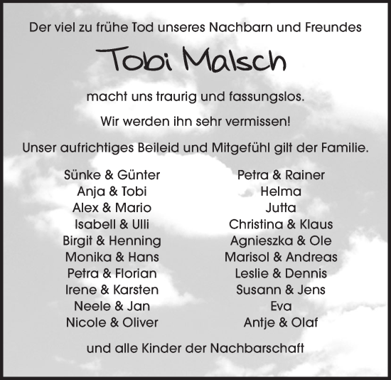 Anzeige von Tobi Malsch von LZ
