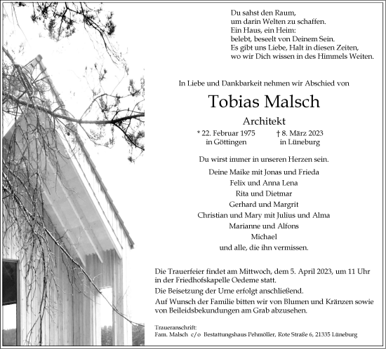 Anzeige von Tobias Malsch von LZ