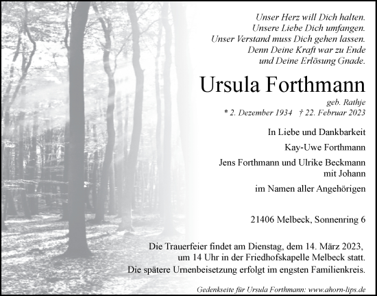Anzeige von Ursula Forthmann von LZ