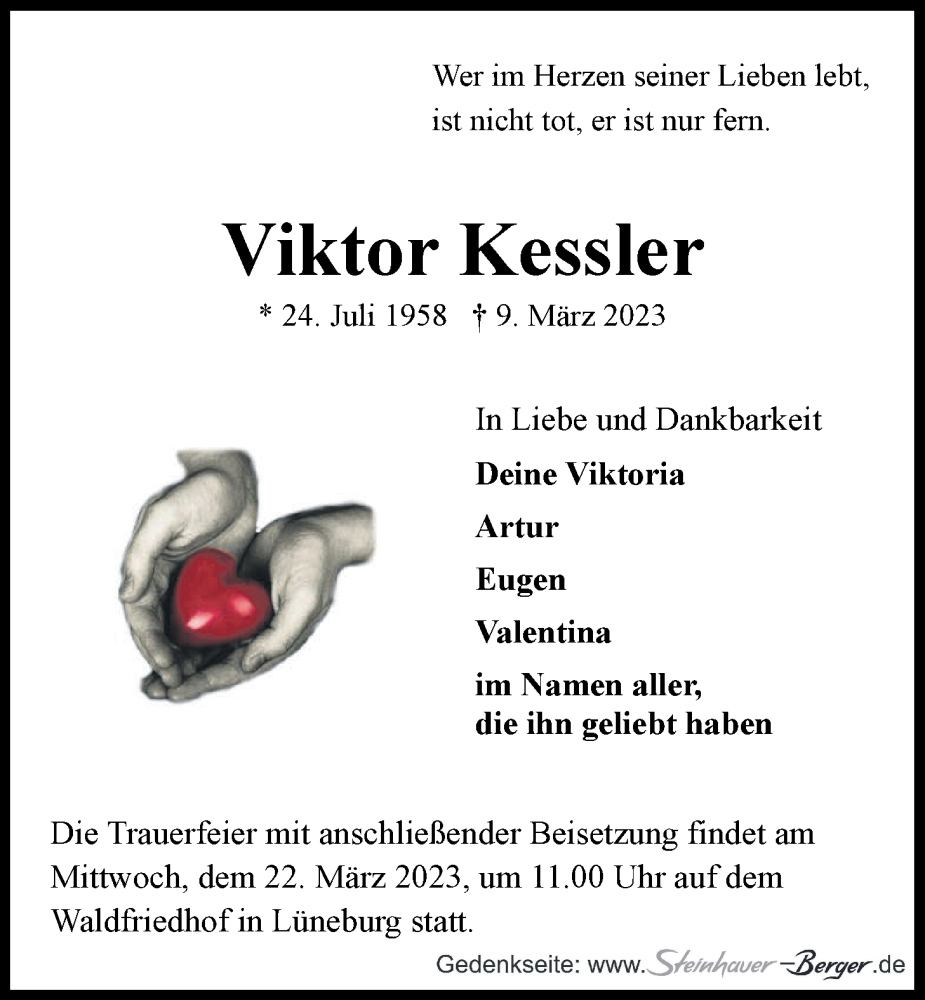  Traueranzeige für Viktor Kessler vom 18.03.2023 aus LZ