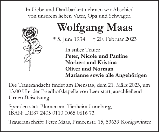 Anzeige von Wolfgang Maas von LZ