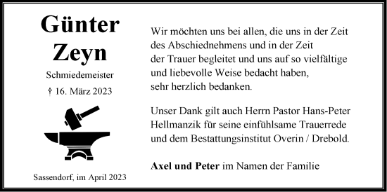Anzeige von Günter Zeyn von LZ