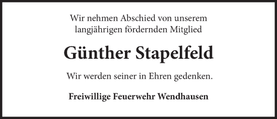 Anzeige von Günther Stapelfeld von LZ