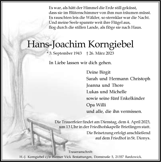 Anzeige von Hans-Joachim Korngiebel von LZ