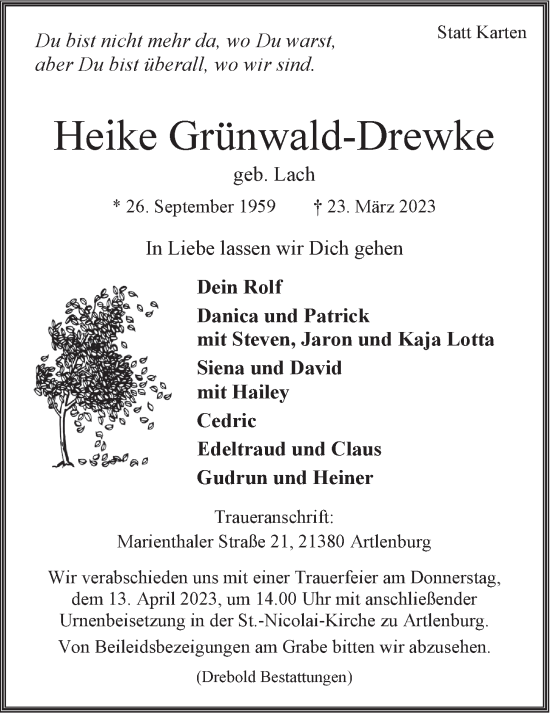 Anzeige von Heike Grünwald-Drewke von LZ