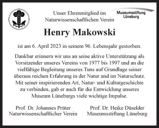 Anzeige von Henry Makowski von LZ