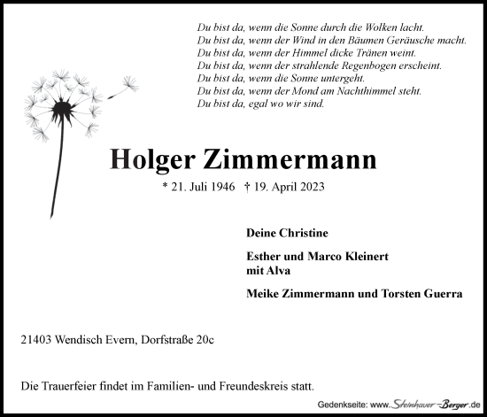 Anzeige von Holger Zimmermann von LZ