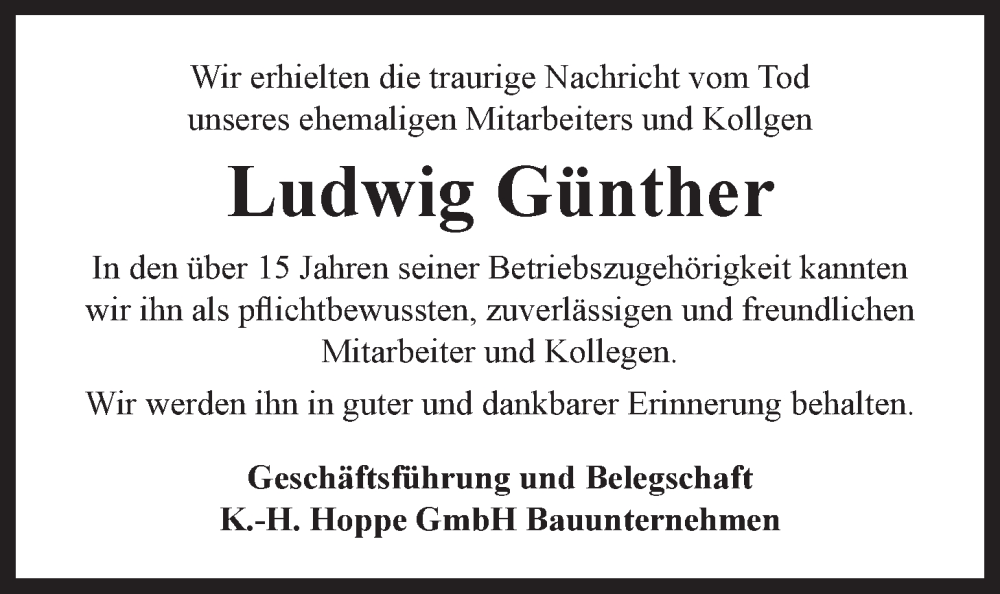 Traueranzeige für Ludwig Günther vom 08.04.2023 aus LZ