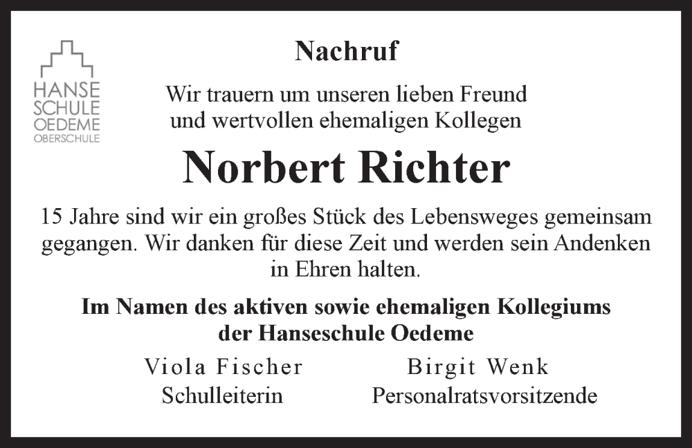  Traueranzeige für Norbert Richter vom 14.04.2023 aus LZ