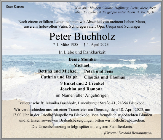 Anzeige von Peter Buchholz von LZ