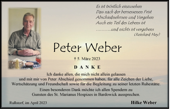 Anzeige von Peter Weber von LZ