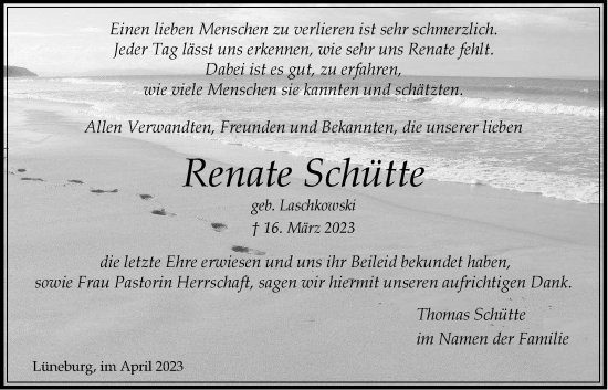 Anzeige von Renate Schütte von LZ